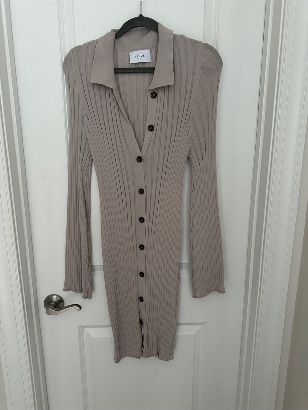 LÉGOE Heritage Taupe Ribbed Knit Shirt Dress | Collared Button-Up | XL Fit
